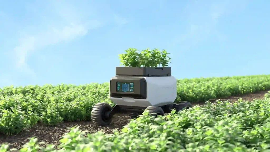 AI in agriculture robot transporting plant